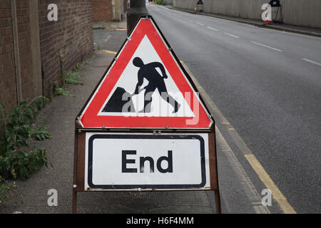 End of roadworks sign in east London, England, UK Stock Photo