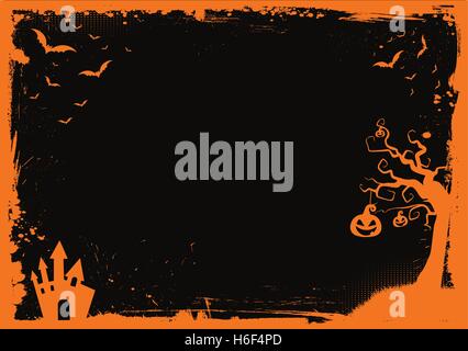 Horizontal Halloween orange element border and background template ...