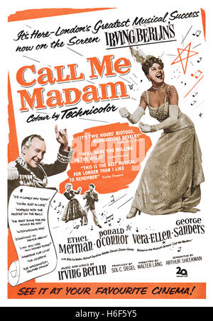 1953 British advertisement for the film musical Call Me Madam starring Ethel Merman, Donald O'Connor, Vera-Ellen and George Sanders Stock Photo