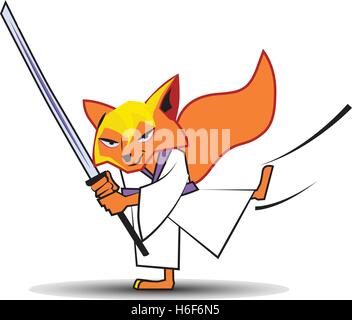 Ninja Fox Character Design Stock Vector