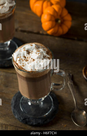 Homemade Pumpkin Spice Hot Chocolate with Whipped Cream Stock Photo