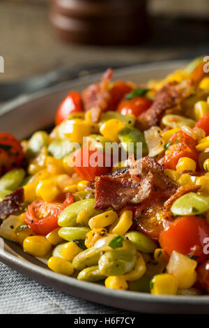 Homemade Succotash with Lima Beans Corn and Bacon Stock Photo