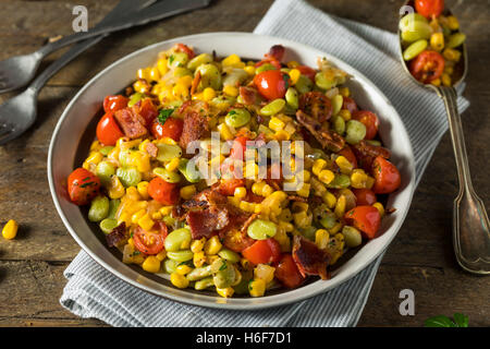 Homemade Succotash with Lima Beans Corn and Bacon Stock Photo