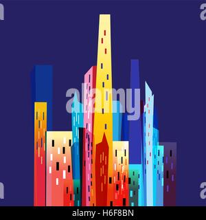 Bright colorful city on a blue background Stock Vector