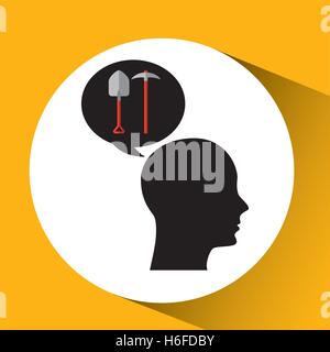 head silhouette black icon shovel and pick vector illustration eps 10 Stock Vector