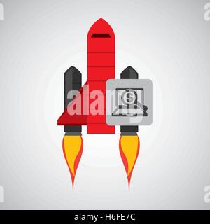 red rocket concept business laptop money vector illustration Stock Vector