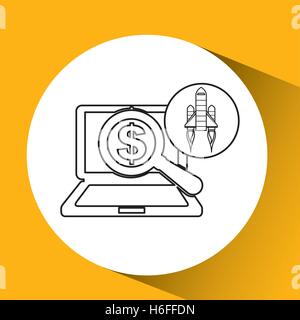 red rocket concept business laptop money vector illustration Stock Vector