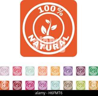 The 100 percent natural icon. Eco and bio, ecology symbol. Flat Vector illustration. Button Set Stock Vector