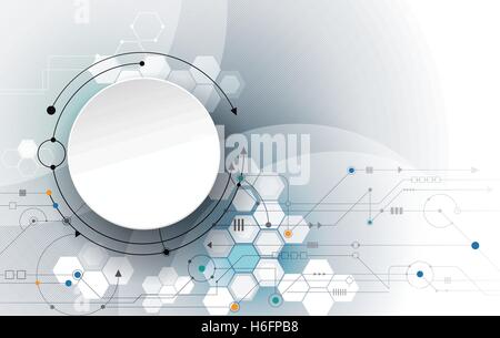 Vector Abstract futuristic circuit board, Illustration high computer technology dark blue color background. Stock Vector