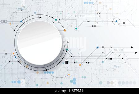 Vector Abstract futuristic circuit board, Illustration high computer technology dark blue color background. Stock Vector
