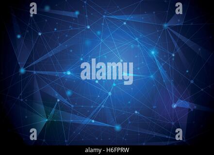 Abstract futuristic - Molecules technology with polygonal shapes on dark blue background. Illustration Vector design digital tec Stock Vector