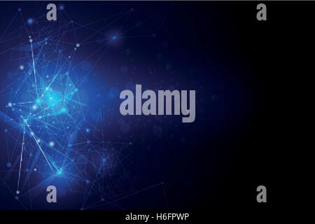Abstract futuristic - Molecules technology with linear and polygonal pattern shapes on dark blue background. Stock Vector