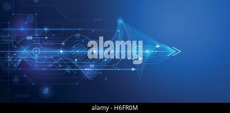 Vector Abstract futuristic circuit board and mesh line, Illustration high computer and Communication technology on blue color ba Stock Vector