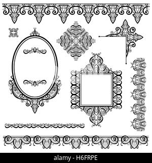 set of black white design elements and page decoration Stock Vector
