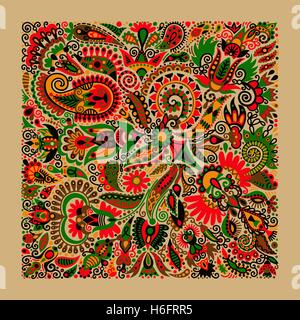 ukrainian traditional ethnic painting, floral pattern in ethno s Stock Vector