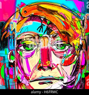 contemporary digital painting portrait of the man face with oran Stock Vector