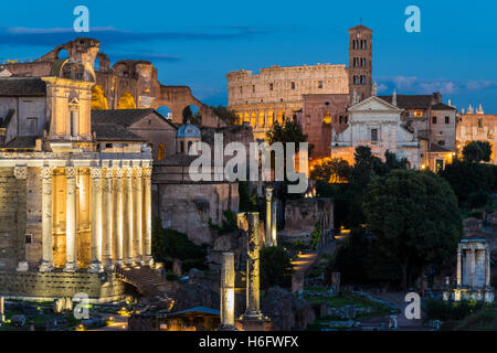 Night view of the Roman Forum, Rome, Lazio, Italy Stock Photo