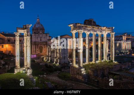 Night view of the Roman Forum, Rome, Lazio, Italy Stock Photo