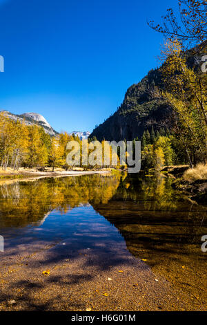 Reflections in the Merced River at Sentinel Beach in Yosemite National Park California USA Stock Photo