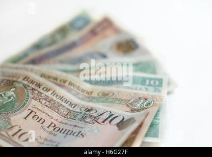 Northern Ireland £10 sterling notes from various issuing banks. Stock Photo