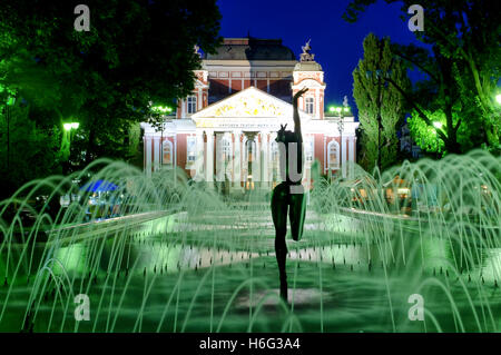 Fountain in front of the Ivan Vazov National Theatre, Sofia, Bulgaria Stock Photo