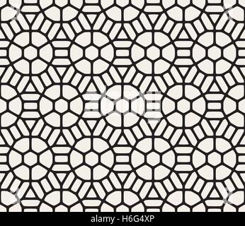 Vector Seamless Black And White Geometric Rounded Grid Pattern Stock Vector
