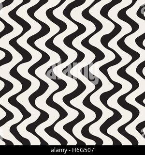 Vector Seamless Black and White Hand Drawn Wavy Lines Pattern Stock Vector