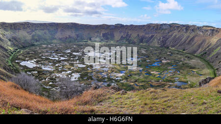 View of Rano Kau Volcano Crater on the most remote habited Easter Island, Chile Stock Photo