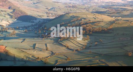 Expansive view over Wharfedale towards Appletreewick and Burnsall from high above at Simons Seat, Yorkshire Dales, UK Stock Photo