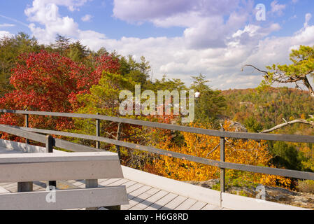 Cumberland County, Tennessee USA, October 16, 2016: Visitors enjoy the fall color from the Lilly Bluff overlook at Obed Wild and Stock Photo