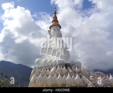 Big Pure White Buddha Statue Against the Cloudy Sky, Thailand Stock Photo