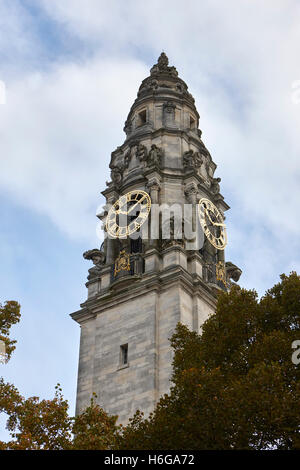 Cardiff City Hall clock tower building Wales United Kingdom Stock Photo