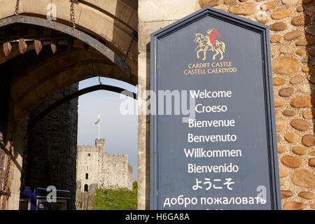 entrance to cardiff castle view through to the norman shell keep Cardiff Wales United Kingdom Stock Photo