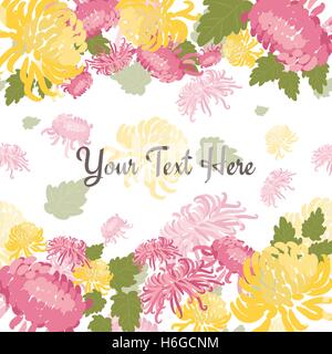 Elegant seamless pattern with hand drawn decorative flowers in pink and yellow chrysanthemums. Flower  for wedding invitations,  Stock Vector