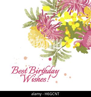 Elegant seamless pattern with hand drawn decorative flowers in pink and yellow chrysanthemums. Flower  for wedding invitations,  Stock Vector