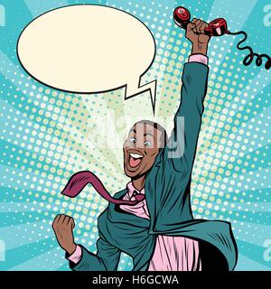 African American man with phone happiness emotions Stock Vector
