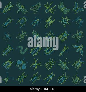 insects collection insect outline vector Stock Vector