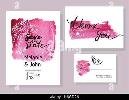 Handmade watercolor texture collection of pink paint. Isolated watercolor color marsala spots. Stock Vector