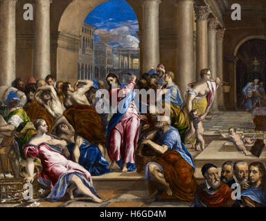 Christ Driving the Money Changers from the Temple by El Greco (Domenikos Theotokopoulos), oil on canvas, c.1570 Stock Photo