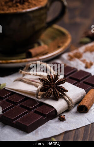 Close up of a star anise on a chocolate bar Stock Photo