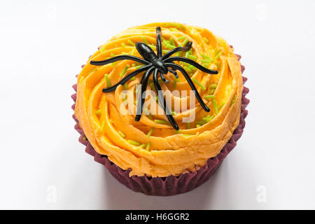 cupcake with spider decoration for Halloween isolated on white background Stock Photo