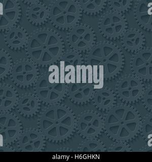 Seamless gears pattern. Dark paper with cut out effect. Cog wheels 3d seamless background. Vector EPS10. Stock Vector