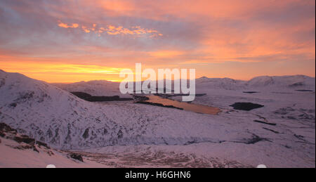 Winter Sunset over Loch Tulla near Bridge of Orchy, Scotland Stock Photo