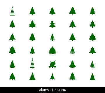 Christmas tree silhouette, fur, pine green. Vector illustration. Stock Vector