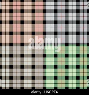 Isolated abstract colorful checkered background. Hipster shirt fabric pattern. Pink,green and purple color squares backdrop. Decorative seamless plaid texture. Vector illustration. Stock Vector