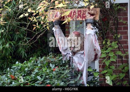 A general view of Halloween decorations outside Jonathan Ross's house in north London, ahead of his annual party. Stock Photo