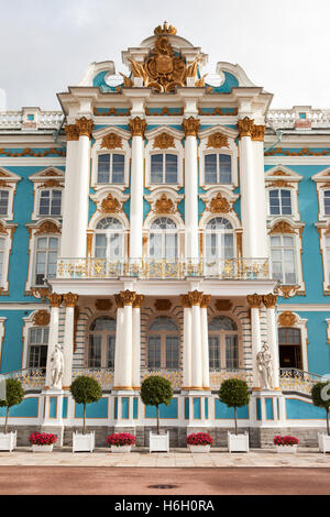 Front of Catherine Palace, Tsarskoye Selo, Pushkin, St Petersburg, Russia Stock Photo
