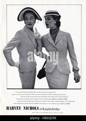 1950s advertising advert from original old vintage 50s English magazine dated 1953 advertisement for ladies fashion by Harvey Nichols of Knightsbridge London UK Stock Photo