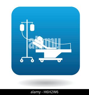 Patient in bed on a drip icon, simple style Stock Vector