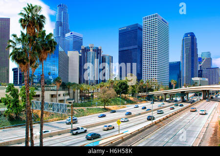 Harbor freeway in Los Angeles downtown Stock Photo